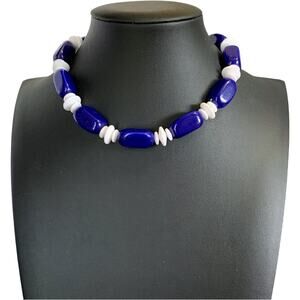 Vintage Trifari Acrylic Choker Necklace Blue and White